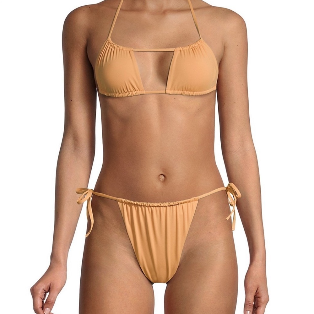WeWoreWhat Gold Ruched String Bikini - Picture 2 of 7